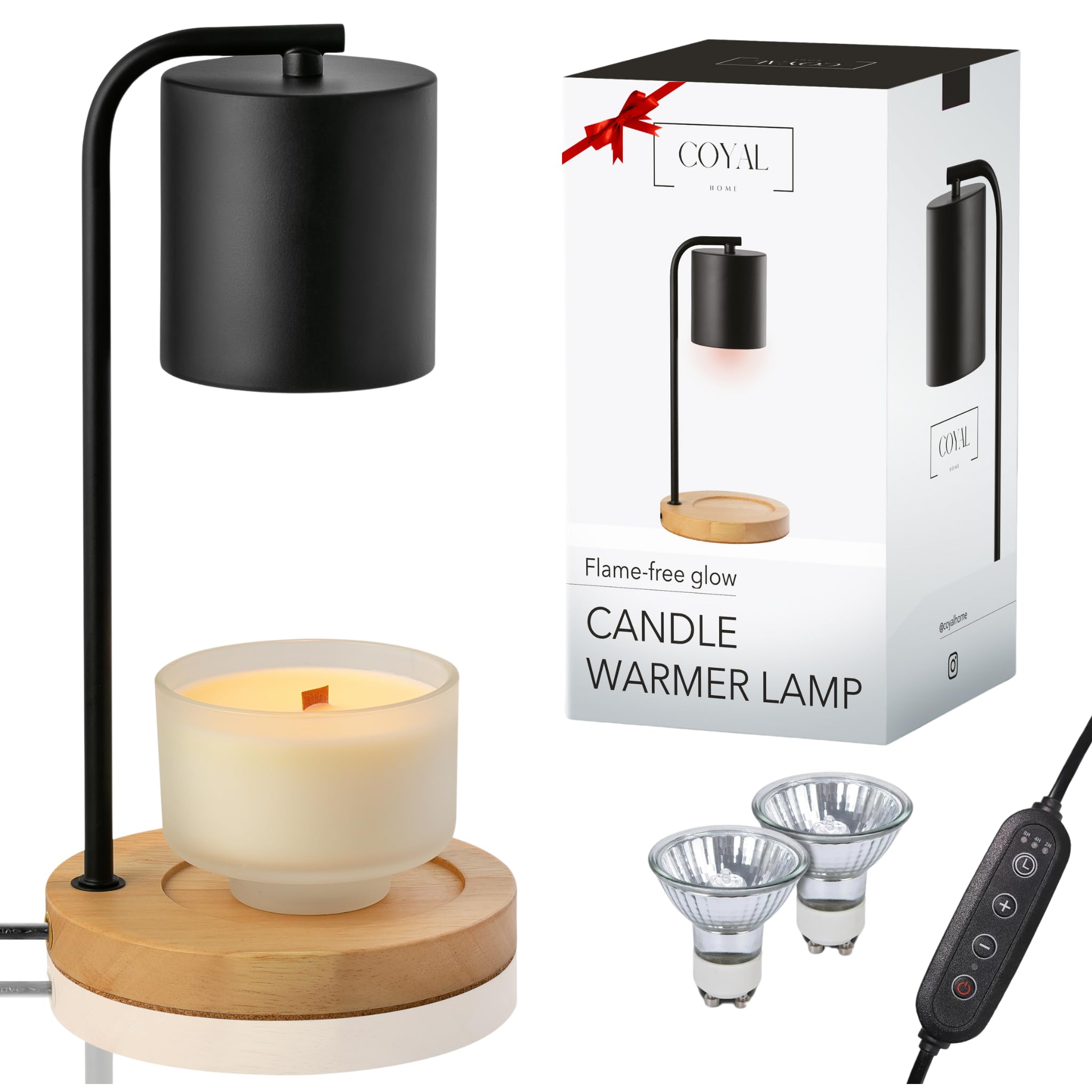 Black Wood Candle Warmer Lamp with Timer & Dimmer