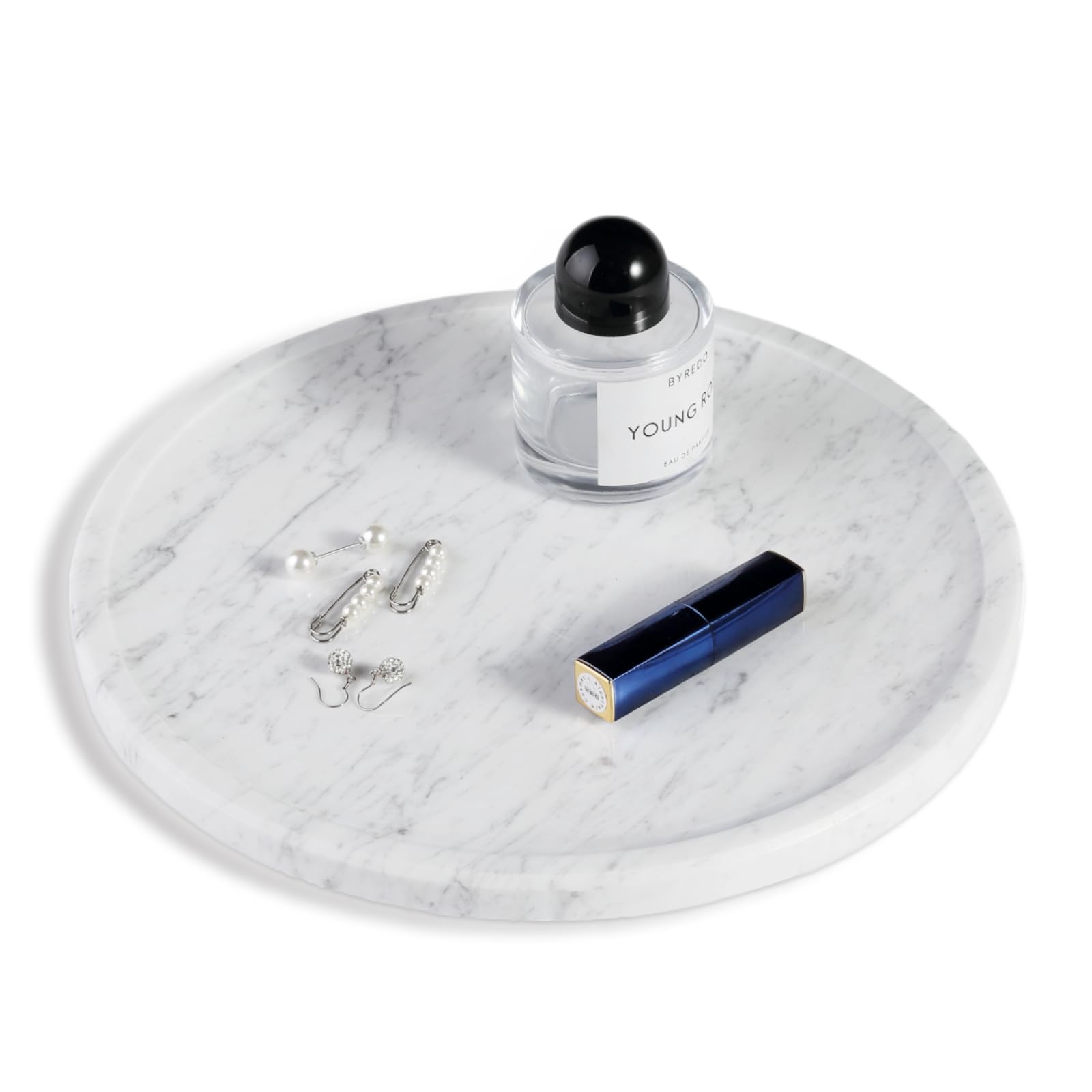 Natural Marble Round Serving Tray, 11.8"